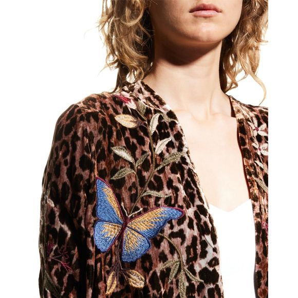 Johnny Was Penelope Velvet Bolero Leopard Embroidery Brown Jacket Shirt XL NEW - Picture 7 of 11